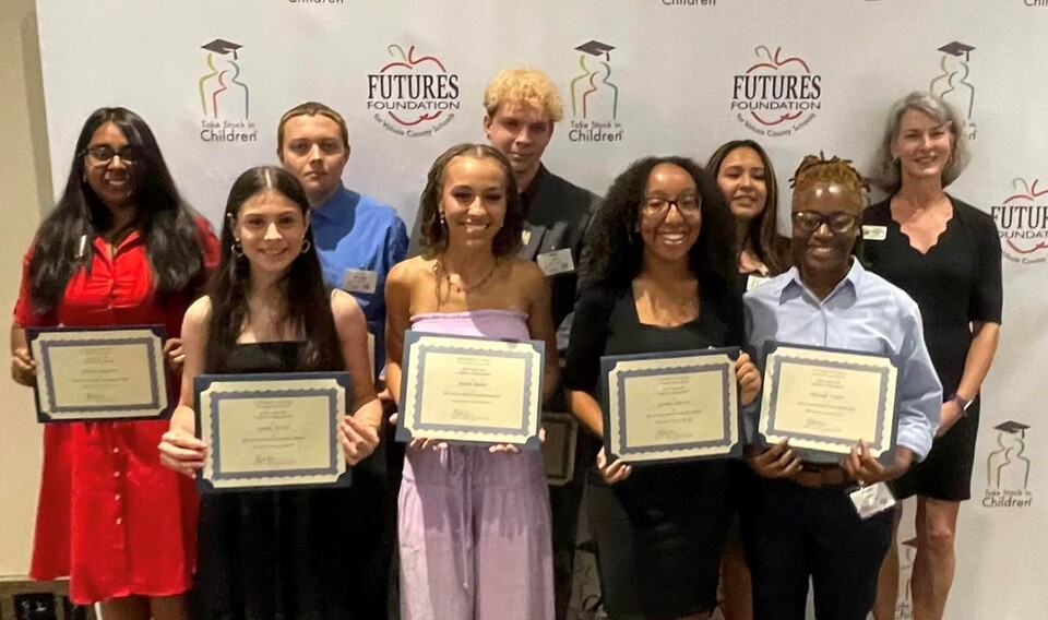 Photo 1: TSIC Volusia graduating seniors from West Volusia high schools, left to right: Ashley Mahadeo, Pine Ridge High; Linda Aviles, T. Dewitt Taylor Middle High; Jacob McIntyre, Pine Ridge High; Jayda Baker, T. Dewitt Taylor Middle High; Brian Ford, T. Dewitt Taylor Middle High; Jazmin Garcia and Allison Pantoja, Pine Ridge High; Alayiah Vance, Deland High; and ; TSIC College Success Coach Wendy Feigenbaum.