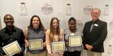 Photo 2: TSIC Volusia graduating seniors from East Volusia high schools, left to right: Joseph Maddox, Atlantic High; Angel Methax, New Smyrna Beach High; Aaliyah Schaper, Seabreeze High; Alize Smith, PACE Center for GIrls; TSIC College Success Coach Jim Neill.